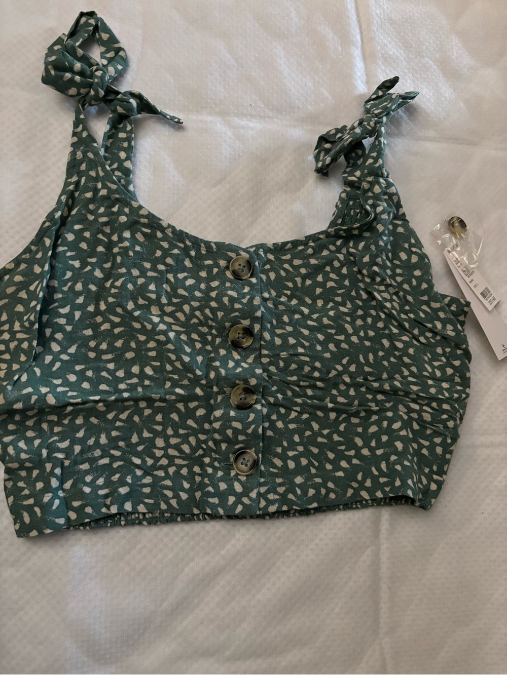 Ripcurl Tie-Shoulder Green Printed Button-Front Crop Top